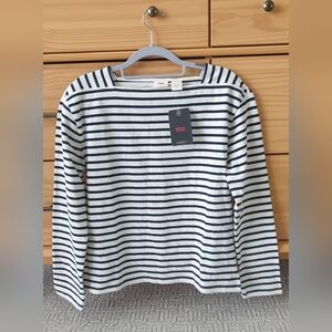 NWT Levi's Navy and White Striped Top Long Sleeve Size S Cotton